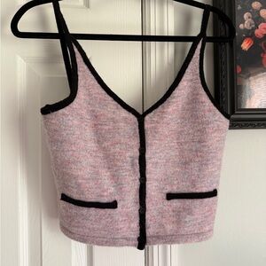 Elegant Pink and Black Buttoned Crop Top